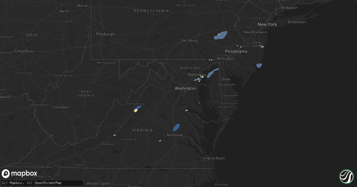 Hail map in Maryland on July 1, 2025