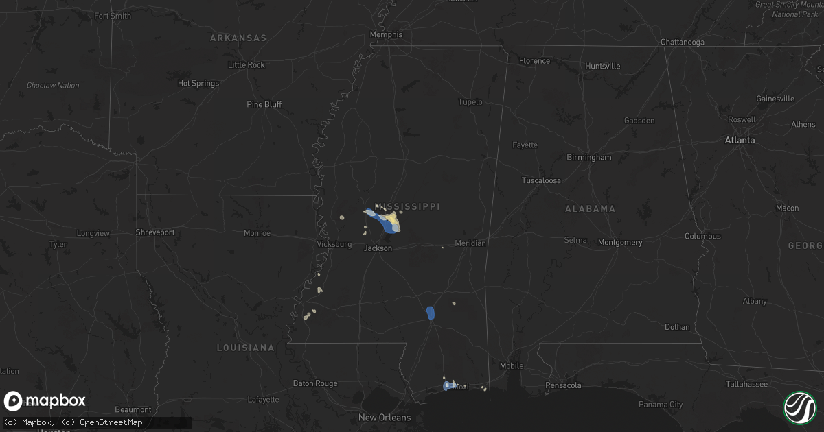 Hail map in Mississippi on July 1, 2025