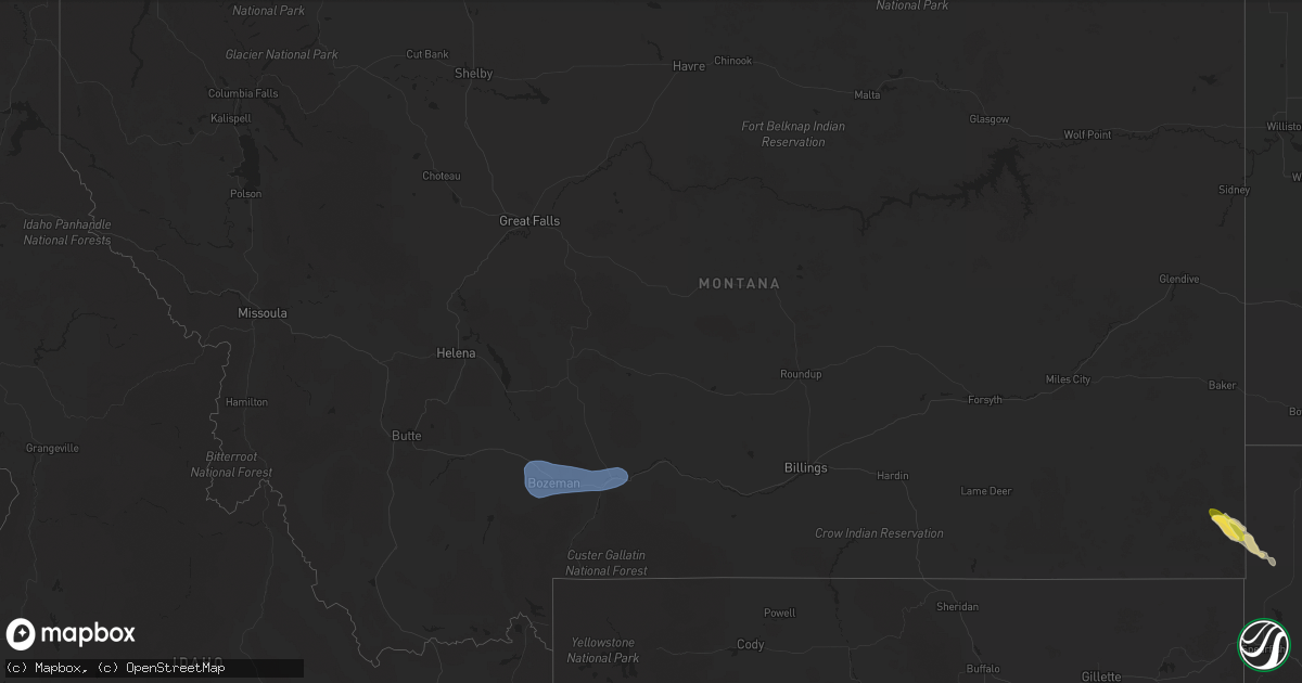 Hail map in Montana on July 1, 2025