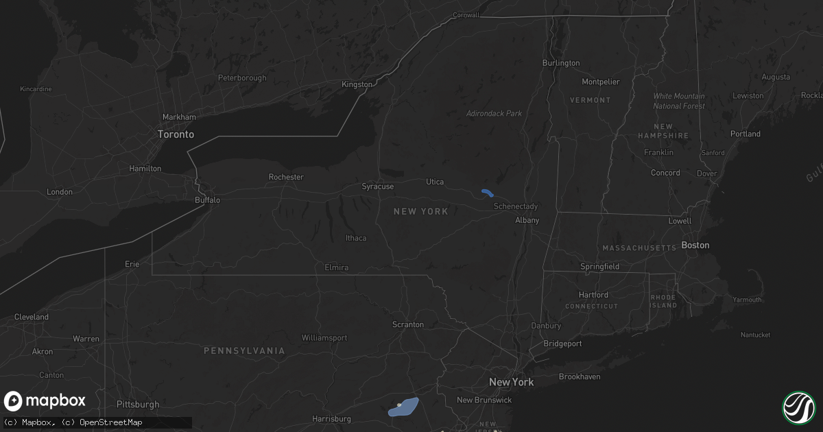 Hail map in New York on July 1, 2025