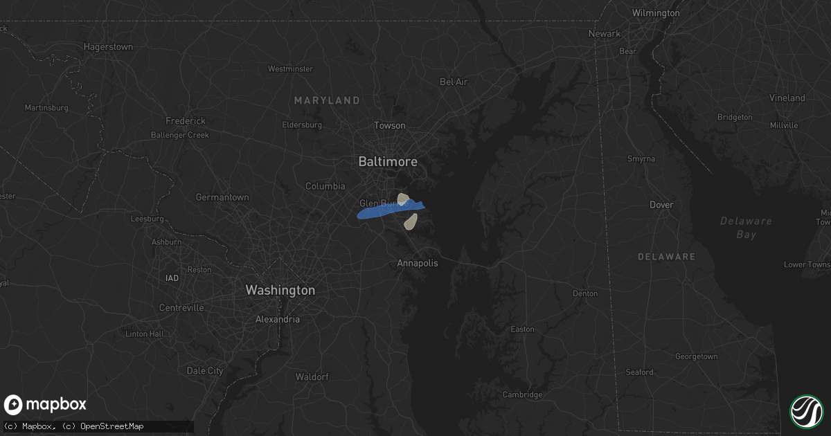 Hail map in Pasadena, MD on July 1, 2025