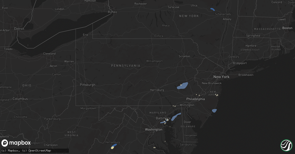 Hail map in Pennsylvania on July 1, 2025