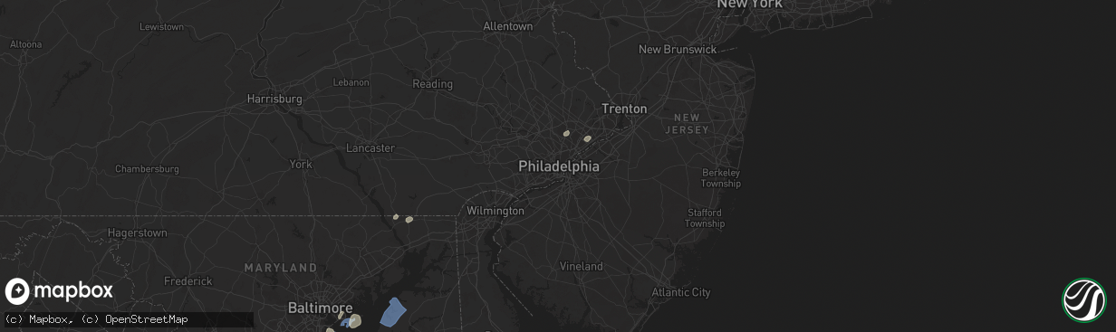Hail map in Philadelphia, PA on July 1, 2025