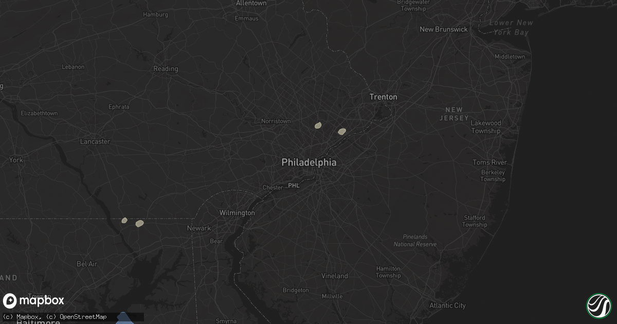Hail map in Philadelphia, PA on July 1, 2025