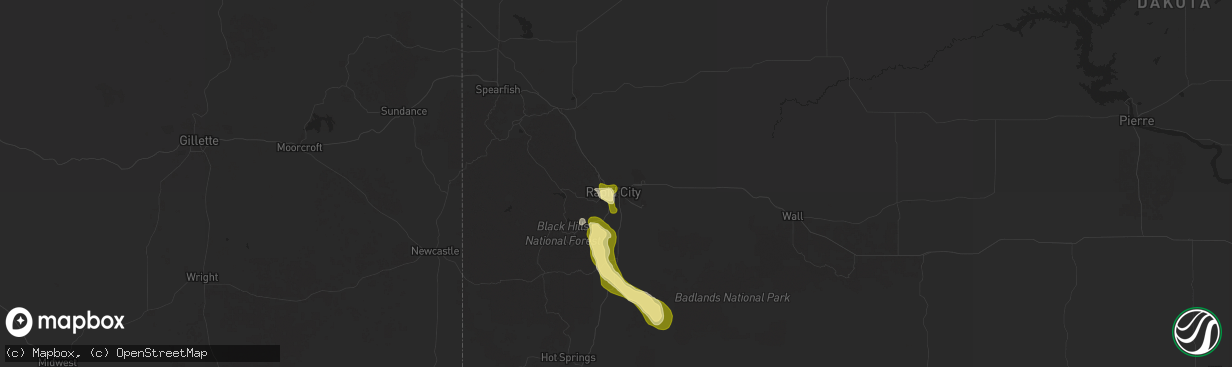 Hail map in Rapid City, SD on July 1, 2025
