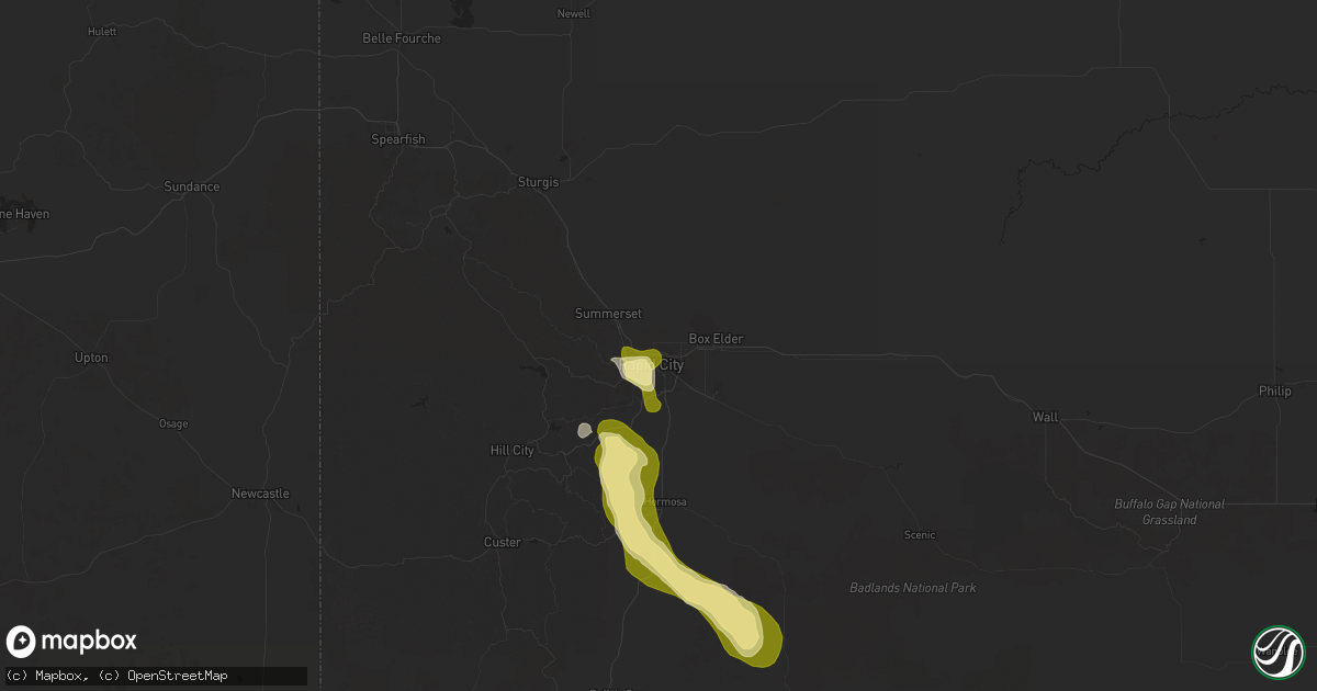 Hail map in Rapid City, SD on July 1, 2025