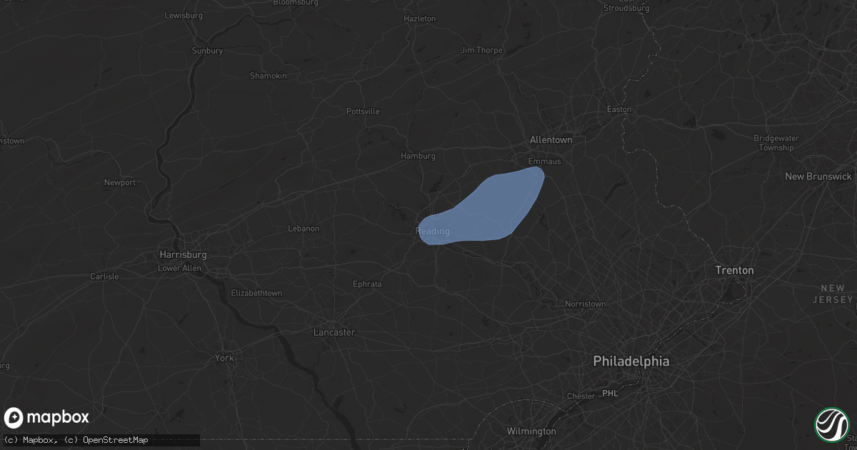 Hail map in Reading, PA on July 1, 2025