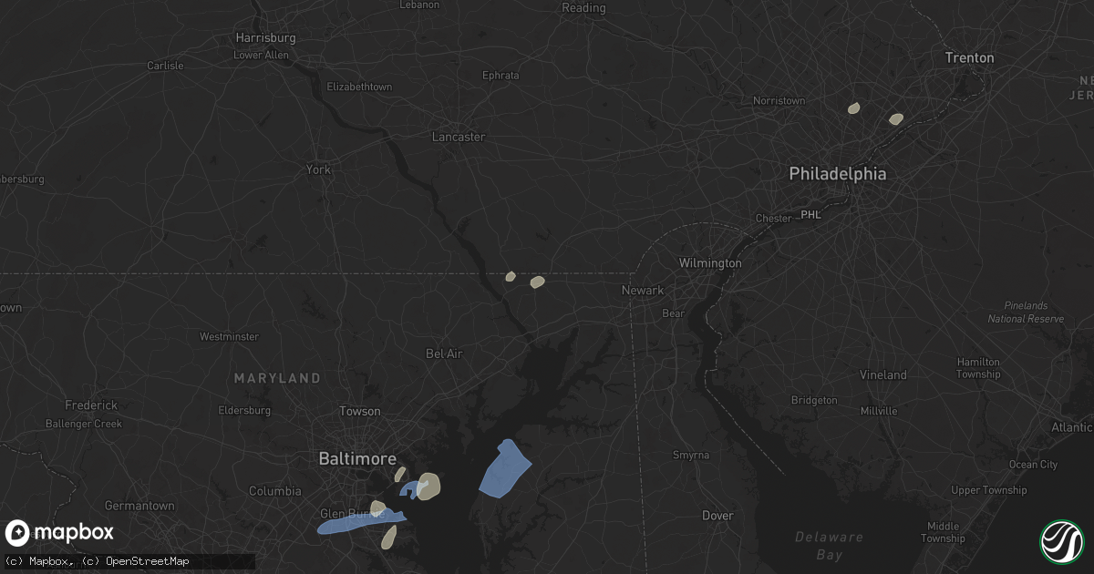Hail map in Rising Sun, MD on July 1, 2025
