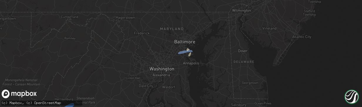 Hail map in Severn, MD on July 1, 2025