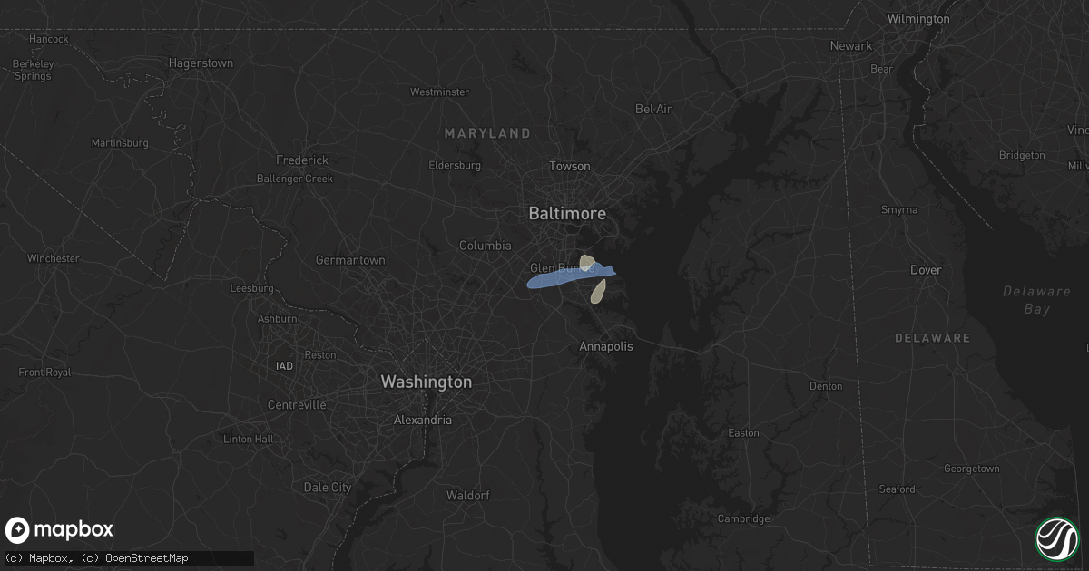 Hail map in Severn, MD on July 1, 2025