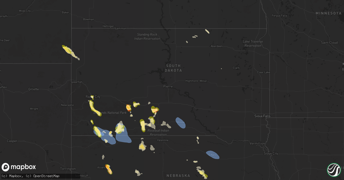 Hail map in South Dakota on July 1, 2025