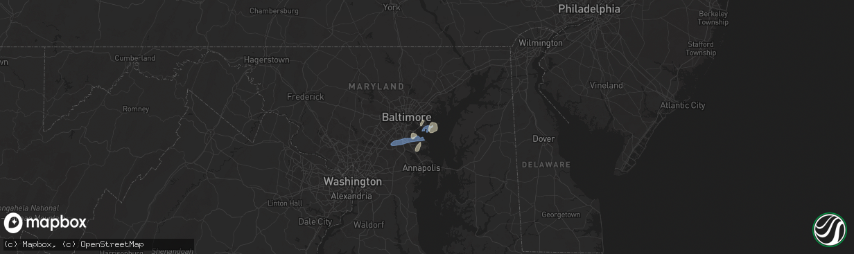 Hail map in Sparrows Point, MD on July 1, 2025