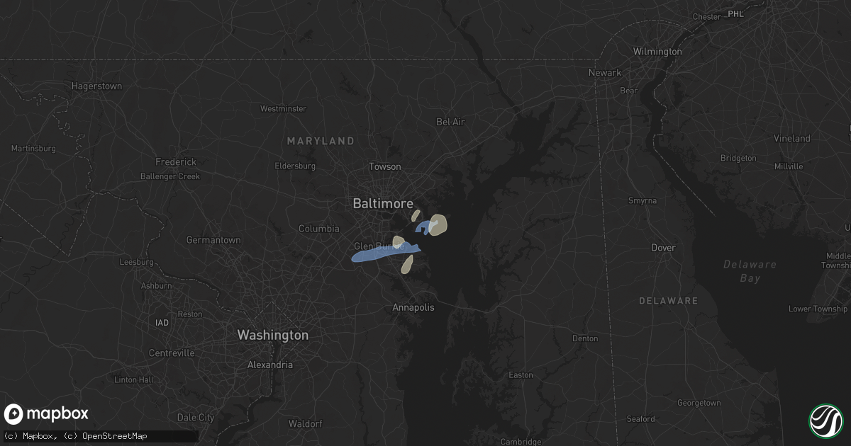 Hail map in Sparrows Point, MD on July 1, 2025