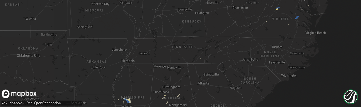 Hail map in Tennessee on July 1, 2025