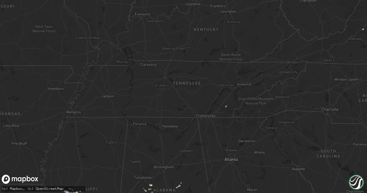 Hail map in Tennessee on July 1, 2025