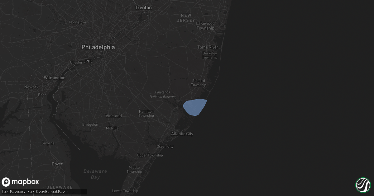 Hail map in Tuckerton, NJ on July 1, 2025