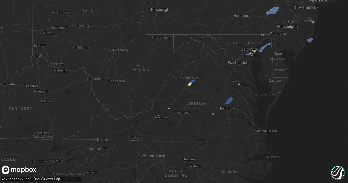 Hail map in Virginia on July 1, 2025