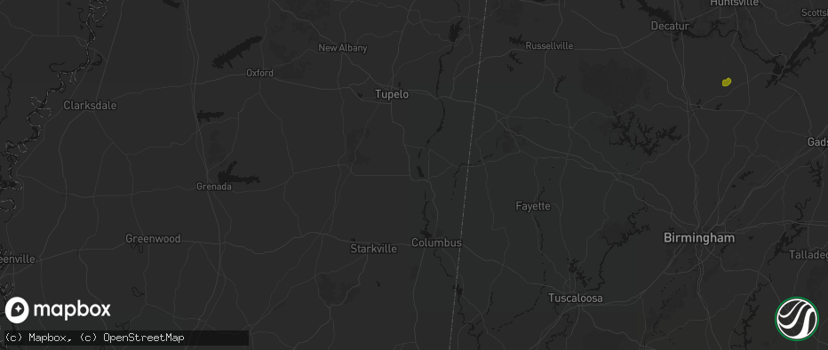 Hail map in Aberdeen, MS on July 1, 2026