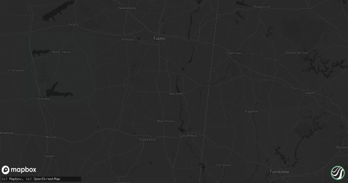 Hail map in Aberdeen, MS on July 1, 2026