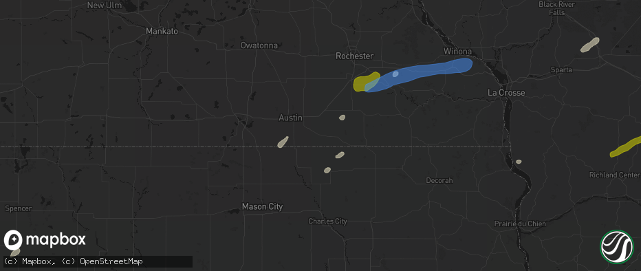 Hail map in Adams, MN on July 1, 2026
