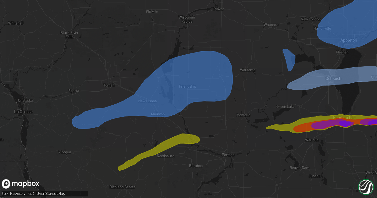 Hail map in Adams, WI on July 1, 2026