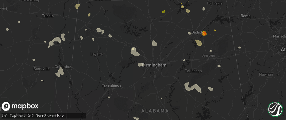 Hail map in Adamsville, AL on July 1, 2026