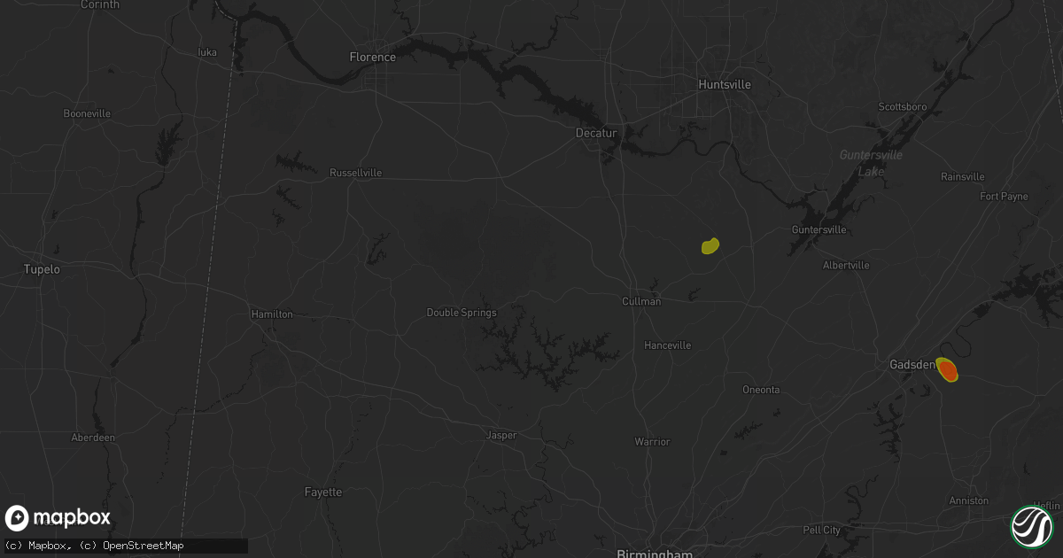 Hail map in Addison, AL on July 1, 2026