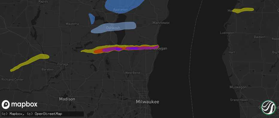 Hail map in Adell, WI on July 1, 2026