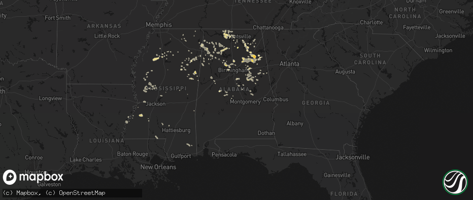 Hail map in Alabama on July 1, 2026