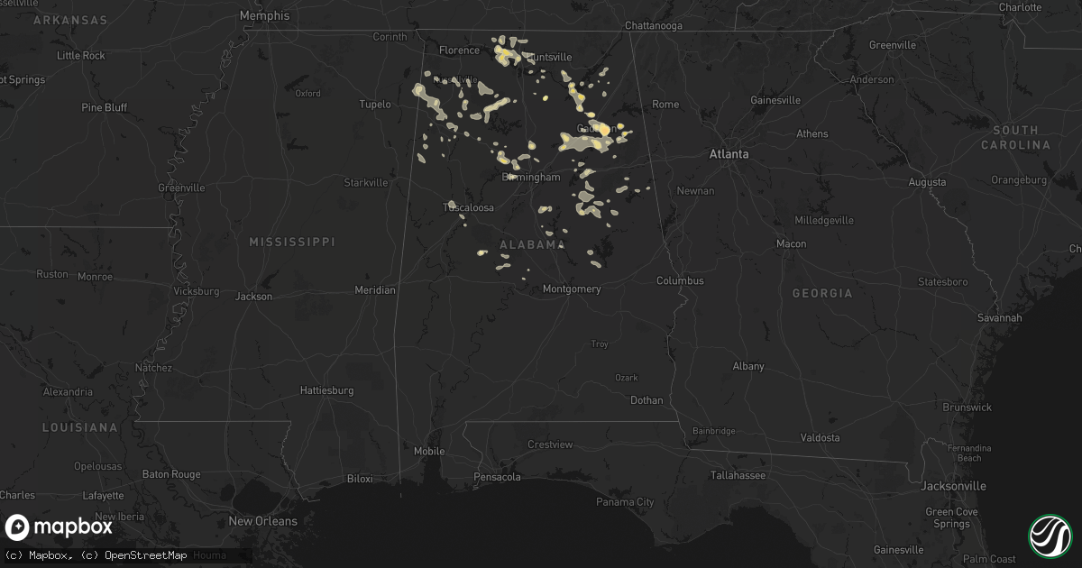 Hail map in Alabama on July 1, 2026
