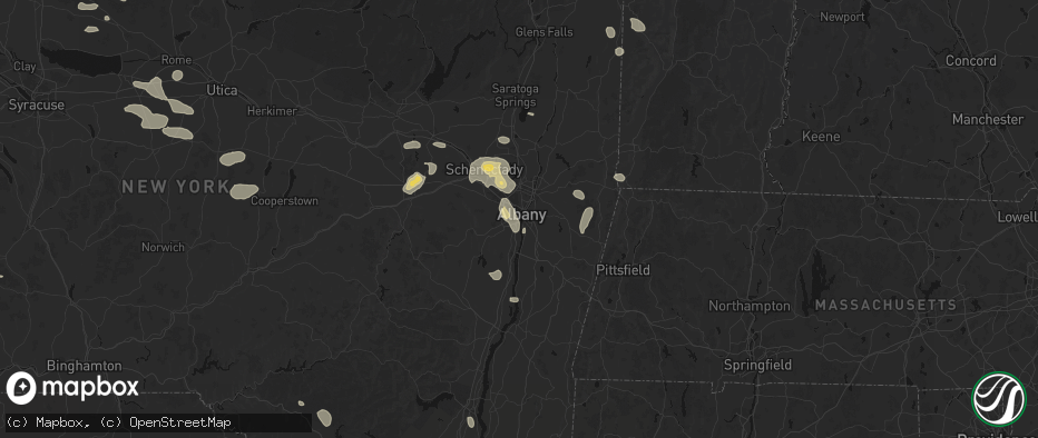Hail map in Albany, NY on July 1, 2026