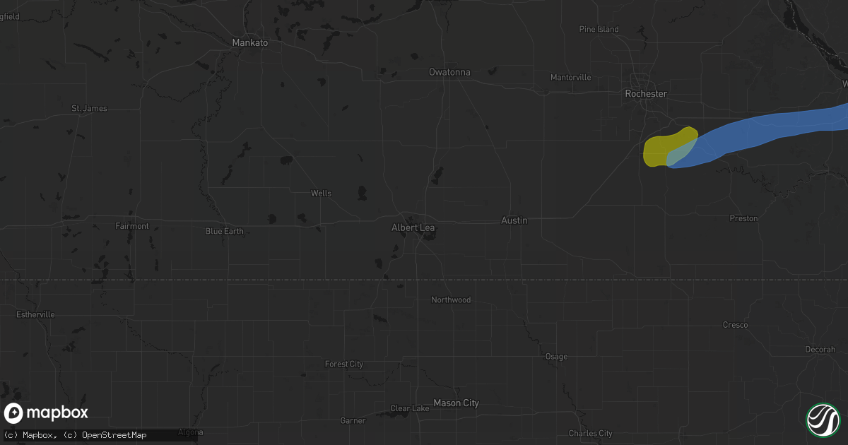 Hail map in Albert Lea, MN on July 1, 2026