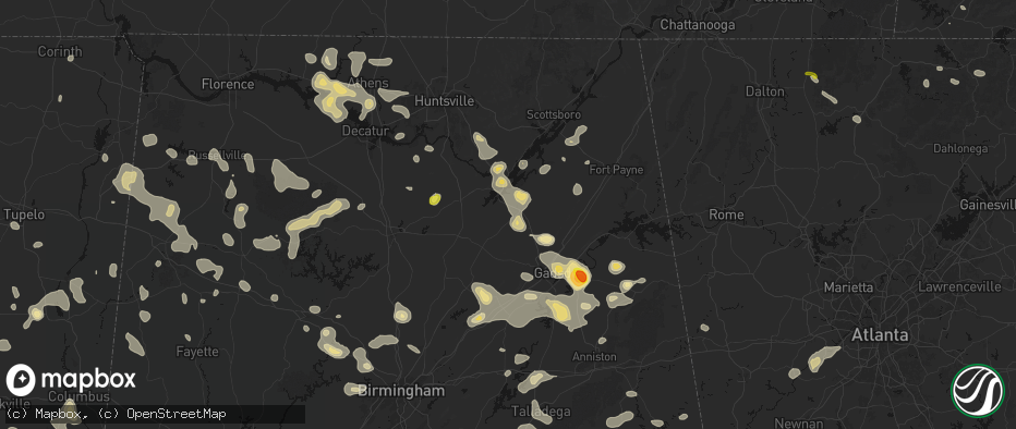 Hail map in Albertville, AL on July 1, 2026