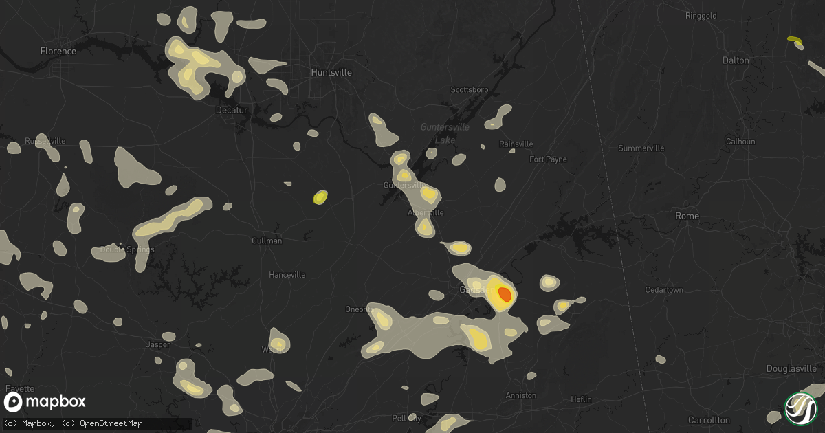 Hail map in Albertville, AL on July 1, 2026