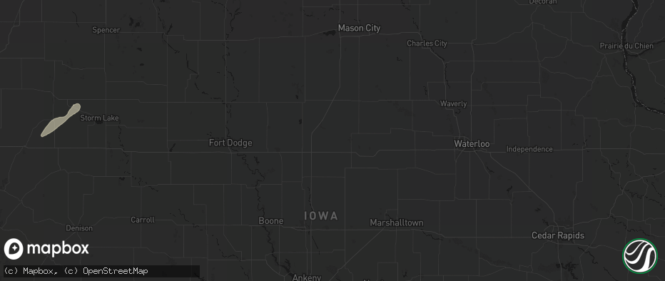 Hail map in Alden, IA on July 1, 2026