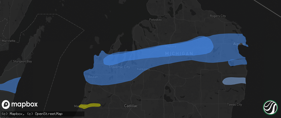 Hail map in Alden, MI on July 1, 2026