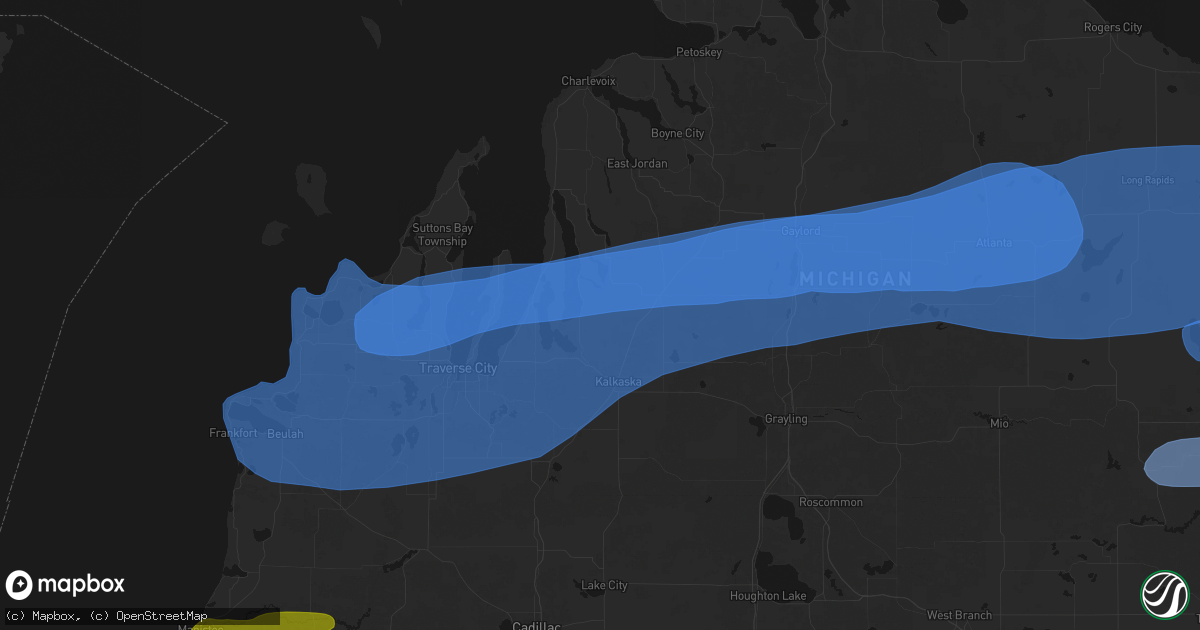 Hail map in Alden, MI on July 1, 2026