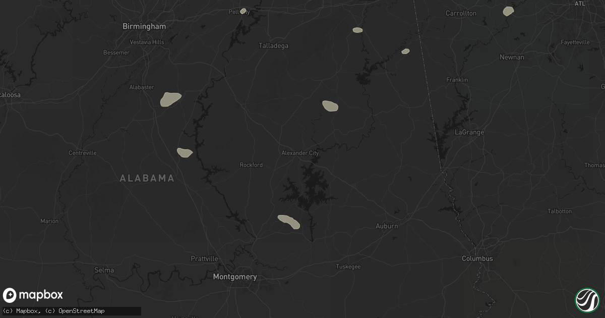 Hail map in Alexander City, AL on July 1, 2026