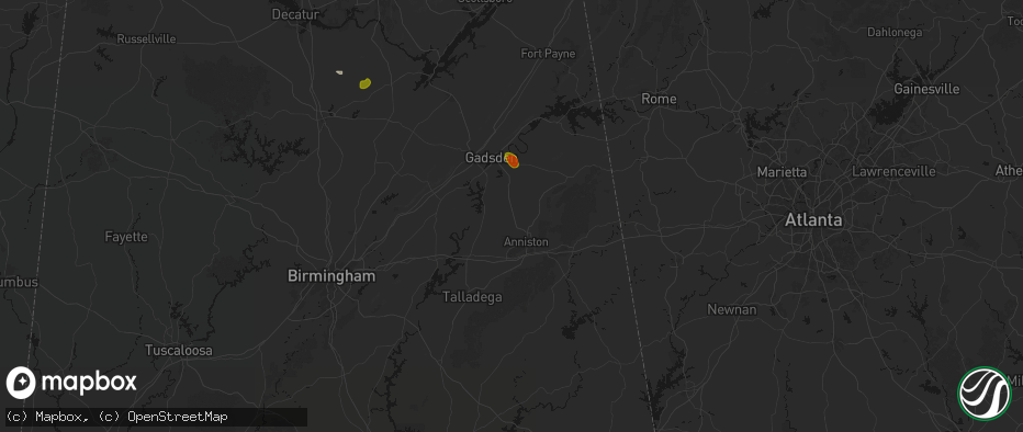 Hail map in Alexandria, AL on July 1, 2026