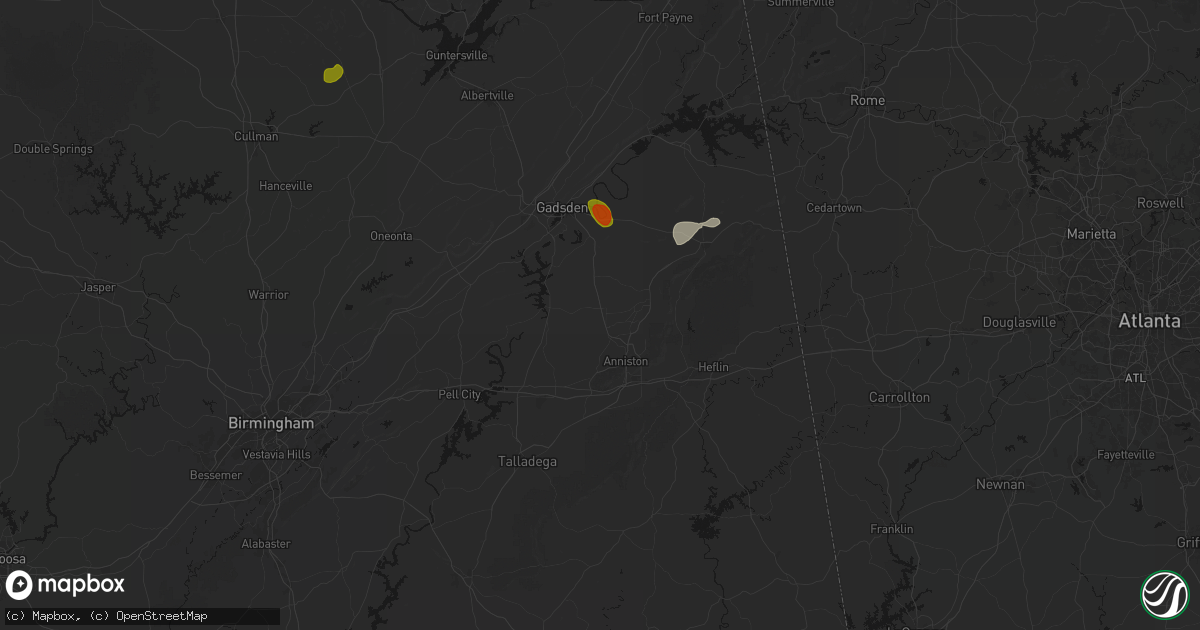 Hail map in Alexandria, AL on July 1, 2026