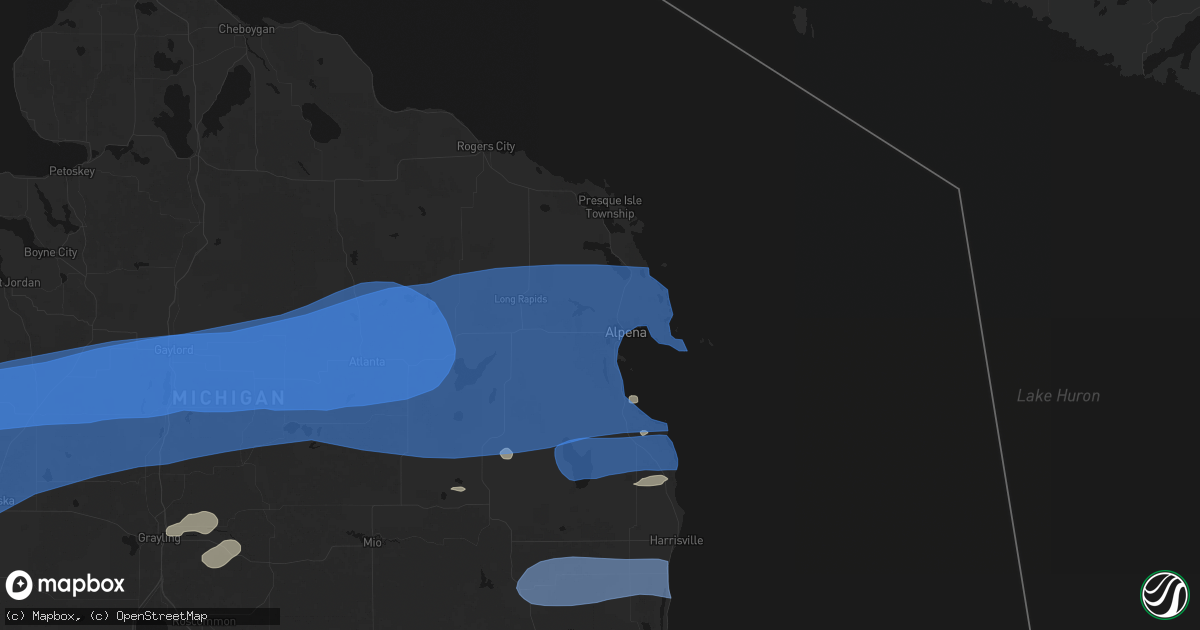 Hail map in Alpena, MI on July 1, 2026