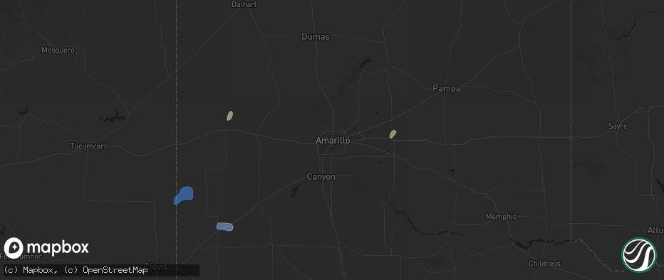 Hail map in Amarillo, TX on July 1, 2026