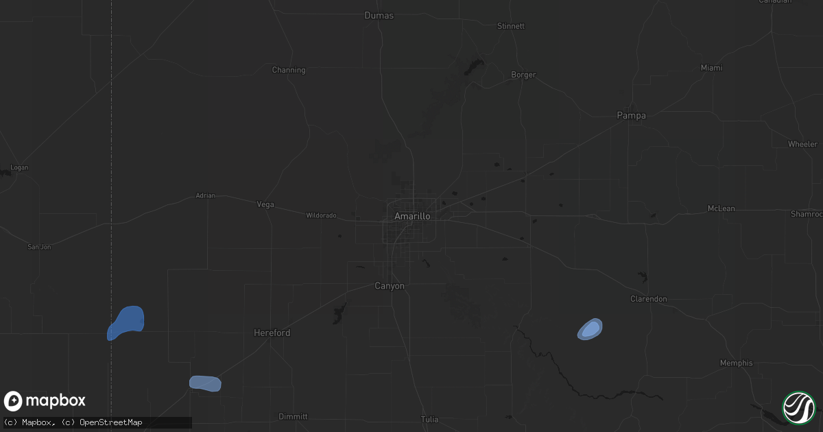 Hail map in Amarillo, TX on July 1, 2026
