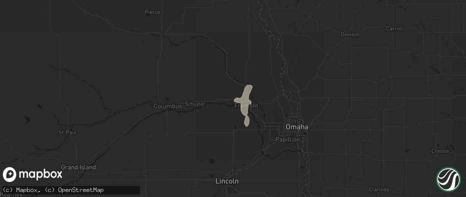 Hail map in Ames, NE on July 1, 2026