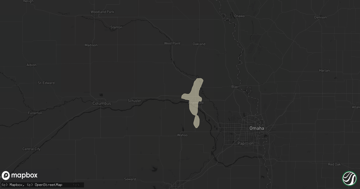Hail map in Ames, NE on July 1, 2026