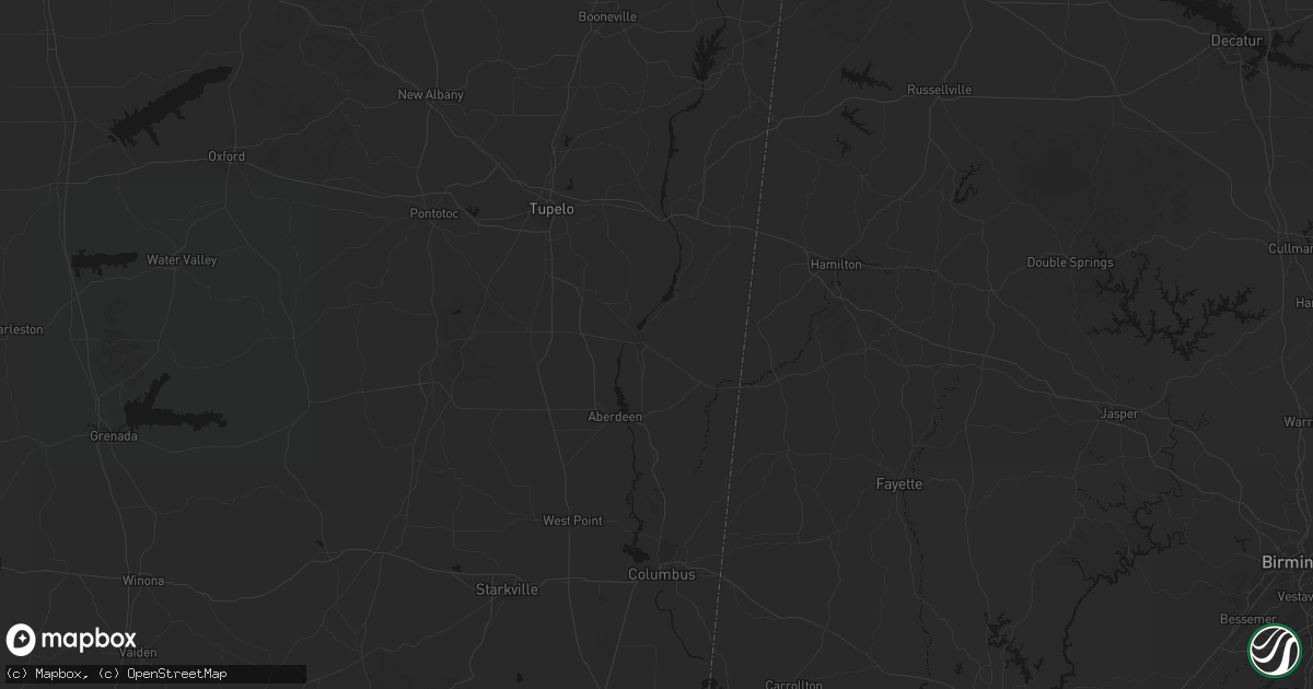 Hail map in Amory, MS on July 1, 2026