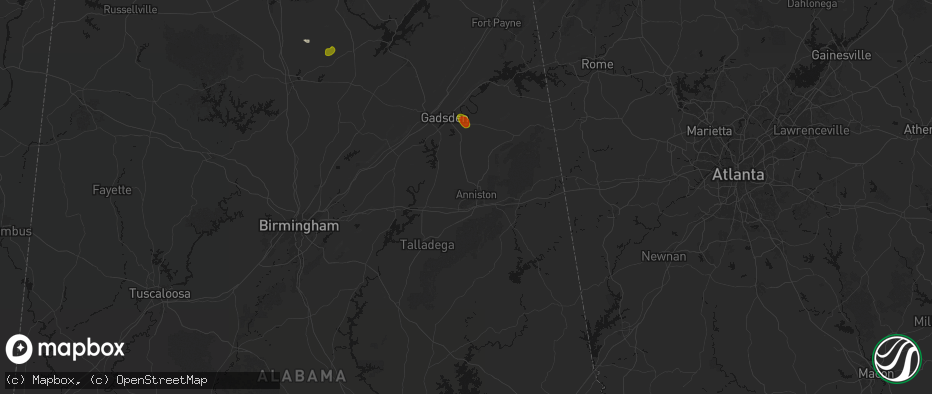 Hail map in Anniston, AL on July 1, 2026