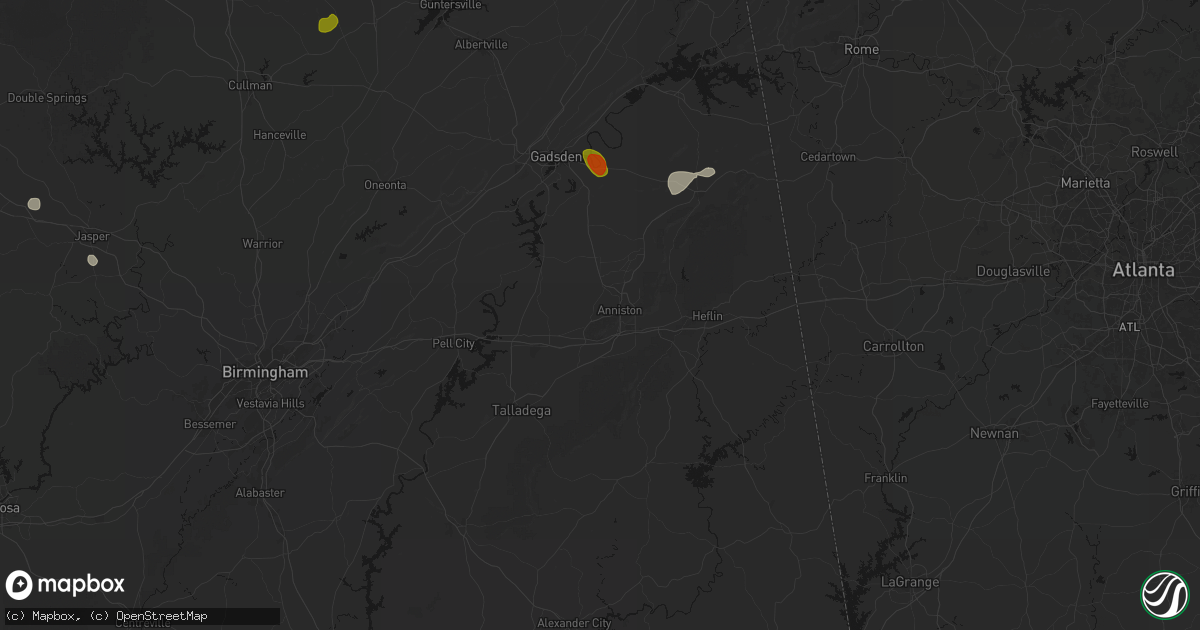 Hail map in Anniston, AL on July 1, 2026
