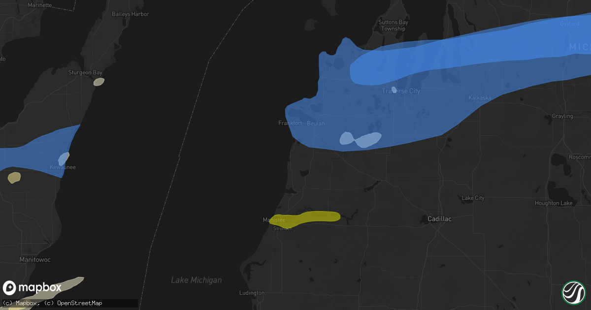 Hail map in Arcadia, MI on July 1, 2026