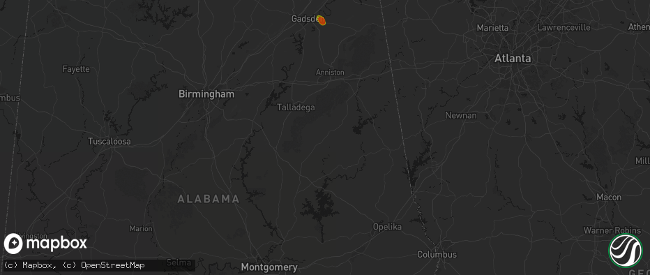 Hail map in Ashland, AL on July 1, 2026